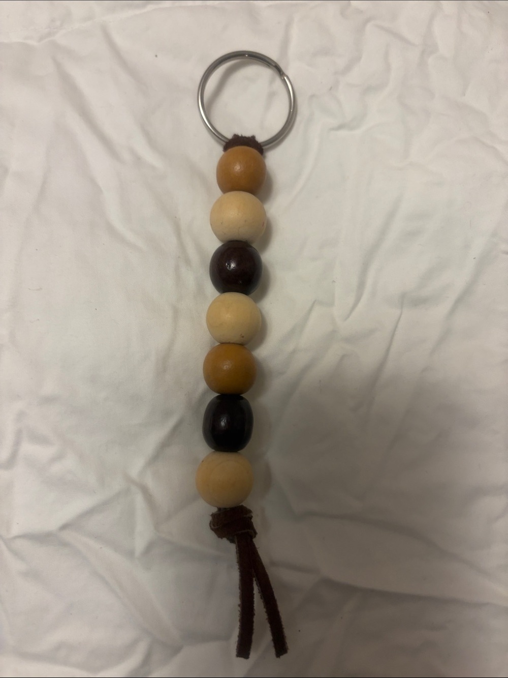 Wood Bead Tassel Keychain in Natural Tones handmade